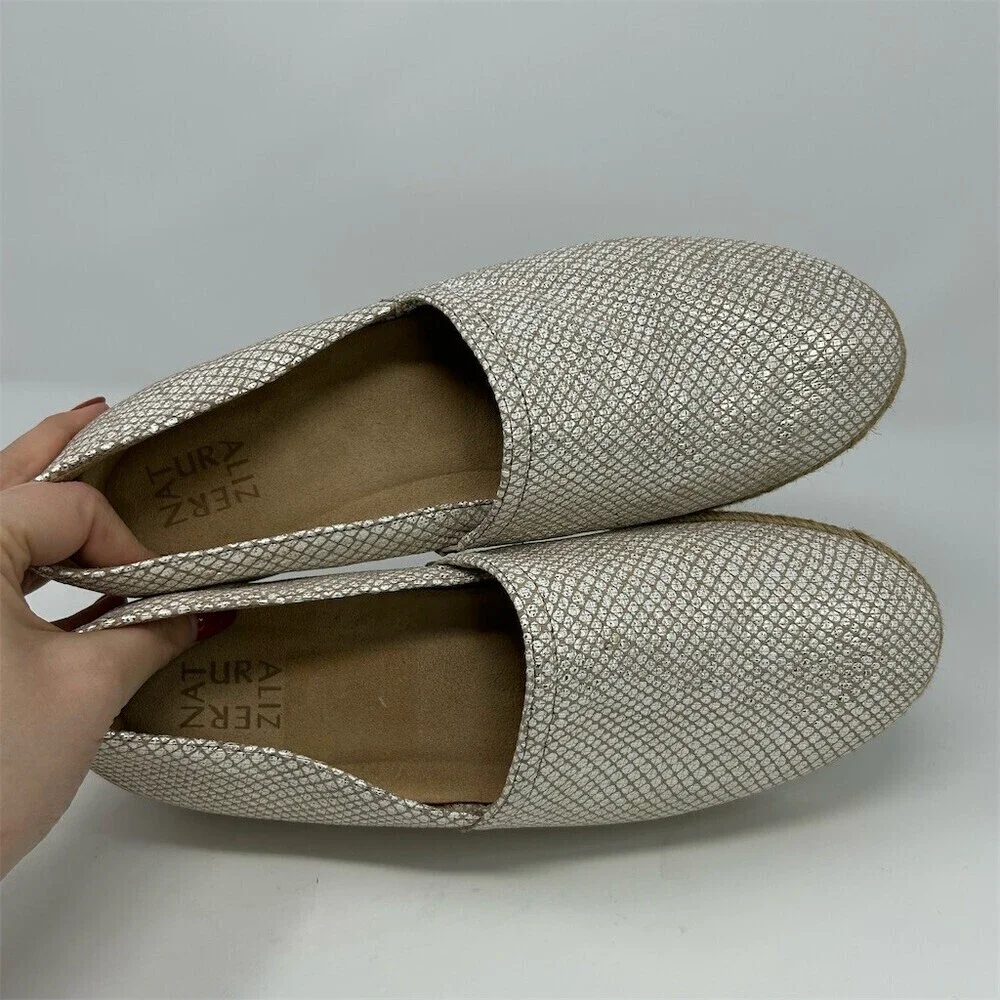Naturalizer Loafers Womens 10.5M Gold Metallic Espadrille Slip-On Platform